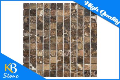 China Square 1'' Dark Emperador Brown Marble Mosaic Tile Sheets For Interior Wall Decoration for sale