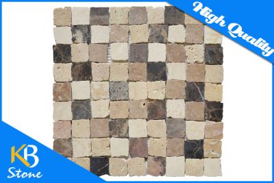 China Dark Emperador / Cream Marfil Travertine Mosaic Marble Tile Meshed on 12