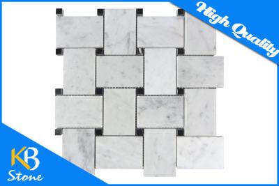 China Decorative Italian Bianco Carrara White Marble Basketweave Mosaic Wall Tile With Black Dots for sale