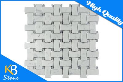 China Carrara White Italian Basketweave Marble Mosaic Tile Polished with Herrinbone Shape for sale