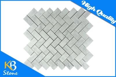 China Herringbone White Carrara Marble Mosaic Wall Tile Polished for Bathroom Floor , Kitchen Wall for sale