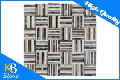 China Dark Emperador Waterjet Marble Mosaics Subway Pattern Polished Tile for Exterior / Interior Wall for sale