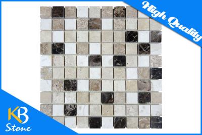 China Mixed Colour Square StoneTravertine Mosaic Marble Wall Tiles Meshed On 12