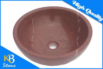 China Red Polishing Natural Stone Wash Basin / Retro Bathroom Marble Wash Bowl 38cm Dia for sale