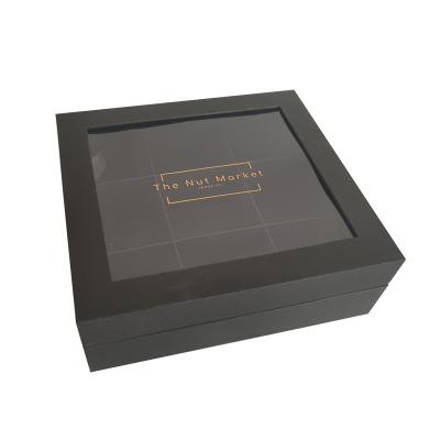 China Recyclable Rigid Paper Cardboard Window Black Packaging Gift Box With Flip Gift Box Custom for sale