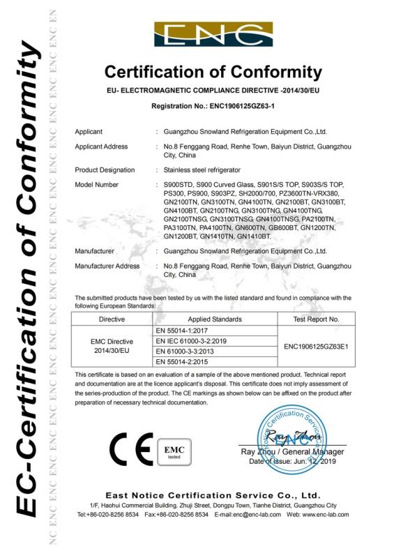 CE - Guangzhou Snowland Refrigeration Equipment Co., Ltd.