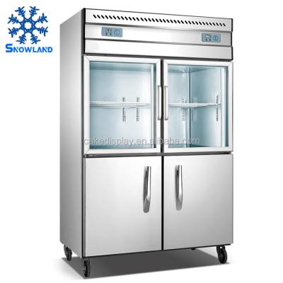 China Single-temperature Snowland Factory Commercial Stainless Steel Glass Door Refrigerator Upright 2 Fridge Freezer for sale