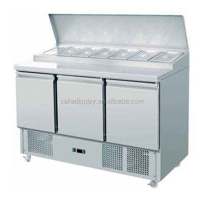 China Commercial Used Single-Temperature 3-Door Subway Pizza Sandwich Prep Table Refrigerated for sale