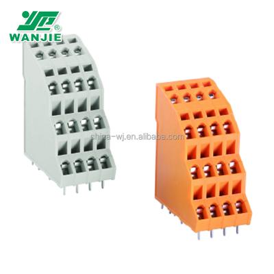 China PA66 Wanjie Terminal Block / PCB / Vertical Spring Four Level Terminal Block for sale