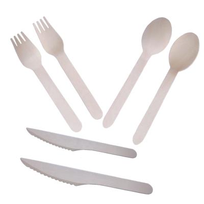 China Eco-friendly Disposable Wooden Cutlery Knife Fork Spoon Flatware Set for sale