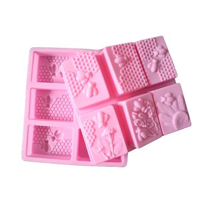 China Custom 6 Holes Disposable Square Bee Cake Silicone DIY Chocolate Silicon Baking Molds Breakable Molds Flower Chocolate Decorations for sale