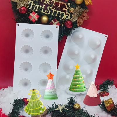 China B1-79 New 3D DIY Disposable Handmade Kitchen Baking Tools Decorating Mousse Mold Shaped 8 Cavity Christmas Tree Silicone Cake Mold for sale