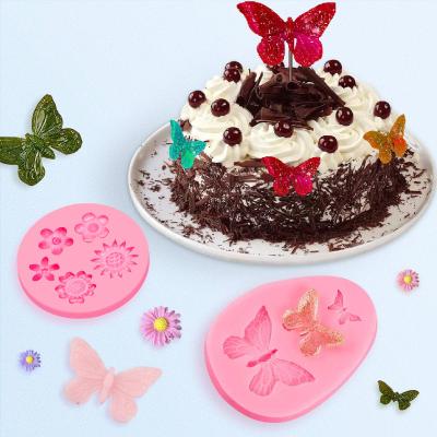 China The Disposable Fondant Mold Mini Flower Butterfly Rose Leaves Mold Rose Flower Silicone Nonstick Food Silicone Mold For Cake Decorating for sale