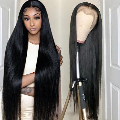 China Wholesale 28 Inch Brazilian Straight Wig Hair Silky Straight Wave Cuticle Aligned Transparent Lace Front Human Hair Wigs 150% Density Hair for sale