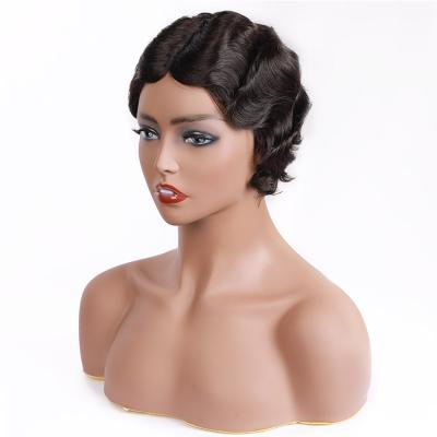 China Short Finger Wave Wholesale Short Pixie Cut Wig Machine Made Virgin Hair Cuticle Aligned Hair Wig For Black Women for sale