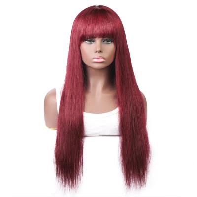 China Silky Straight Wave Wholesale Machine Made Straight Virgin Human Hair Cuticle Aligned Hair Full Wig 99J Machine Made Wig For Black Women for sale