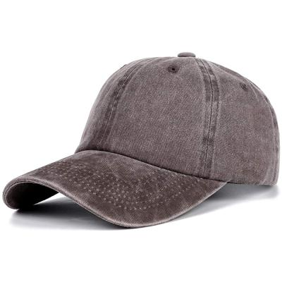 China COMMON Sports Hat Vintage Brown Cotton Unisex Washed Dyed Adjustable Solid Baseball Cap for sale