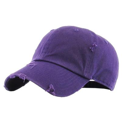 China COMMON High Quality Purple Cotton Washed Distressed Custom Vintage Golf Baseball Cap Dad Hat for sale