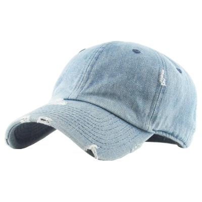 China COMMON Headwear Premium Unstructured Custom Denim Dad Hat Washed Simple Distressed Sports Baseball Cap for sale