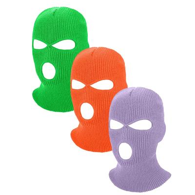 China Beanie Knitted Windproof Wholesale Custom Balaclava Hat Winter COMMON Three Hole Tactical Neon Balaclava Ski Mask 3 Full Face Logo Hole for sale