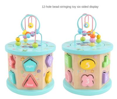 China Improving Educational Toys 12 Hole Living Skills New Design Shape Matching Wooden Toys Beads Toy for sale