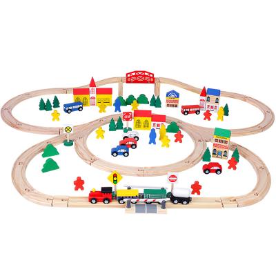 China Big Track Wooden Train Toy Set For Boys Christmas Wooden Train Slot Toy 100 pcs for sale