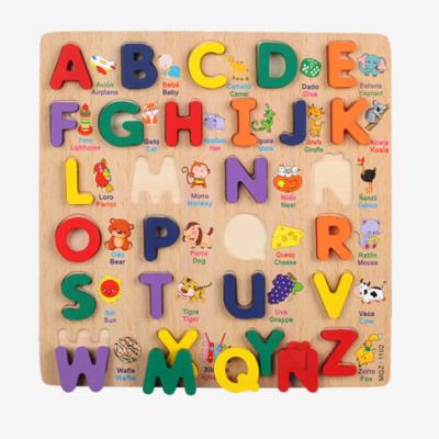 China Children's Letter Puzzle Wooden Toy Wooden Cartoon ABC Jigsaw Board Wooden Alphabet Puzzle Custom for sale