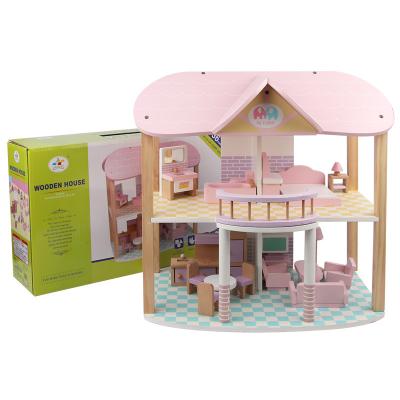 China Pretend Play Toys Premium Furniture Children's House Wooden Dollhouse Set Exquisite Little Pink Children Doll for sale