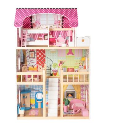 China Pretend Play Toys New Style Educational Hot Selling Pretend Toys Children Doll House Wooden Castle With Doll Room Furniture for sale