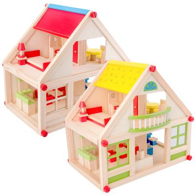 China Pretend Play Toys Dollhouse Wooden Toy DIY Luxury New Villa With Furniture 23pcs Play House Toys for sale