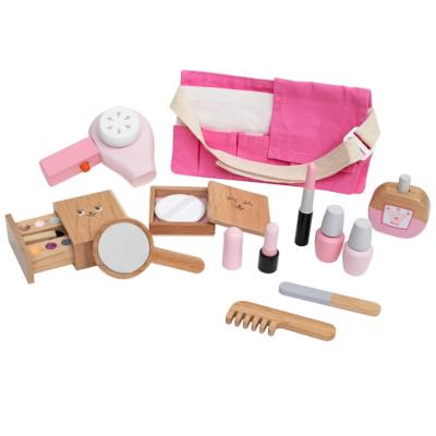 China Improve Manual Ability Popular Kid's Amazon Pretend Play Toys Girls Gift Makeup Cosmetics Set Wooden Toys For Children With Bag for sale