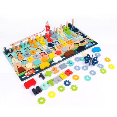 China Multifunctional Wooden Educational Toys Fun Eight-in-One Pair Number Board Number Operation Fishing Preschool Educational Game Wooden Toys for sale