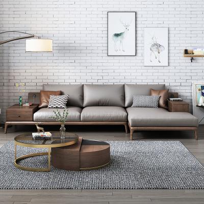 China Luxury Storage Living Room Furniture USB Interfaces Design L Shaped Corner Sectional Leather Set Sofa for sale