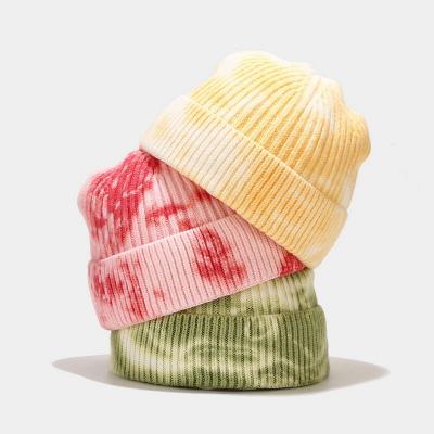 China COMMON Tie Dye Unisex Warm Knitted Elastic Street Ski Caps Beanie Hat Men Women Hip Hop Beanie Hats Autumn Winter Wool Blends Soft for sale