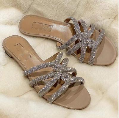 China Fashion Trend Women's Shoes Shape Diamond Strip Sandals Flat Women's Shoes Slippers Women's Sandals for sale