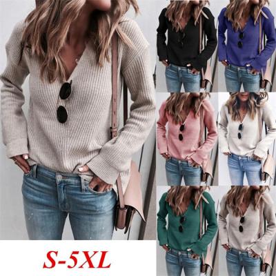 China Autumn And Winter Fashion Sweater Ladies Breathable Casual V-neck Knitted Soft Tops And Warm Jumper Women Clothing for sale