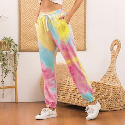 China Anti-wrinkle tie pants women loose sweatpants along dye neon high joggers loose pants 2020 autumn winter streetwear clothes for sale