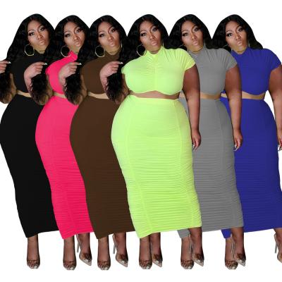 China Breathable Plus Size Skirts Sets Women Wholesale Two Piece Set Solid Drape Short Sleeve Crop Top And Maxi Skirt Matching Set Dropshipping for sale