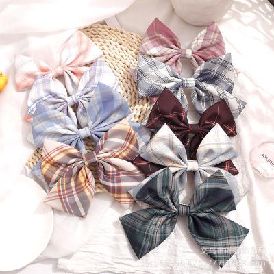 China Retro style lattice fabric hairpin girl headdress multicolor ponytail hairpin Japanese and Korean soft hair accessories large bow hairpin fashion girl headband for sale