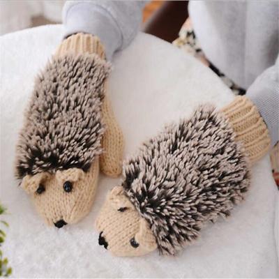 China Factory Wholesale Winter Cute Korea Cartoon Fashion Student Mittens Windproof Knitting Thick Warm Woolen Hedgehog Women Gloves for sale