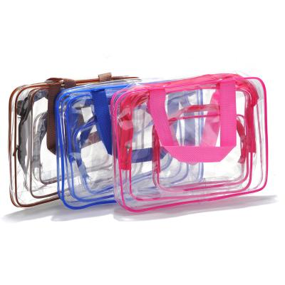 China Fashionable 3 Pieces Set Transparent Clear Plastic Travel Zipper Cosmetic Bag Makeup Bag for sale