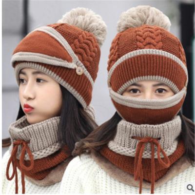 China COMMON Skullies winter beanies hat scarf mask set women knitted warm hat girls hood ski for ladies beanies hats for sale