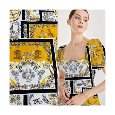 China High end and elegant new arrival metallic white clothes woman yellow black chiffon printed fabricd for sale