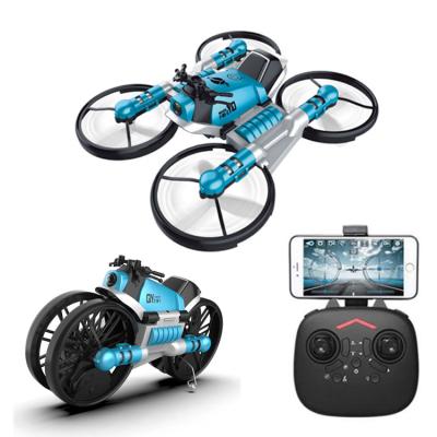 China RC Hobby 2 in 1 Wifi Camera Mini Drone Remote Control Quadcopter Drone Folding Motorcycle Deformation Toy for sale