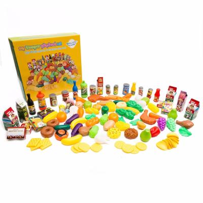 China Kitchen Pretend Play Amazon Drop Ship 120 PC Food Play Set Kids Plastic Kitchen Toy for sale