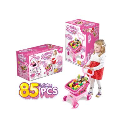 China Pretend Kids Play 85pc Food And Shopping Set Plastic Toy Cart for sale