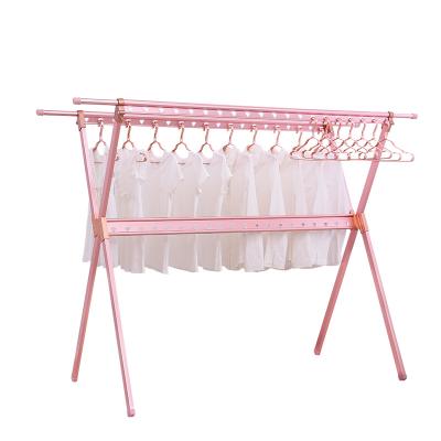 China Modern household type large aluminum telescopic floor hanger folding type indoor and outdoor single X air drying quilt rack for sale