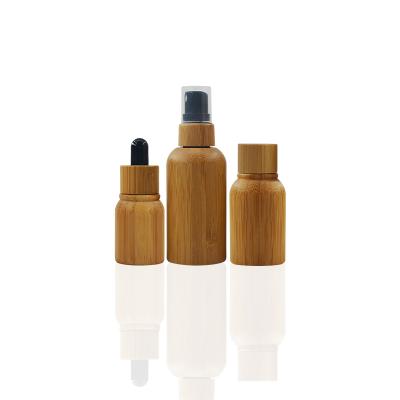 China Hot New Products Cosmetic Luxury Natural Bamboo Essential Oil Glass Dropper Bottle With Bamboo Dropper Mist Spray Pump for sale