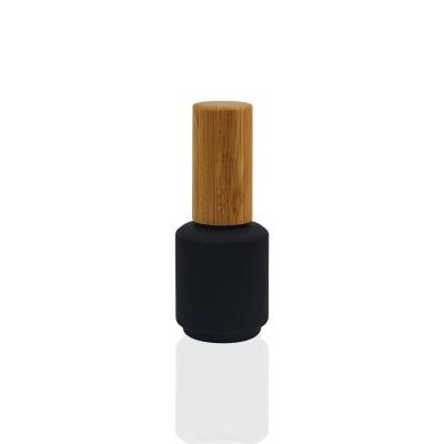 China Custom Clear Matte Cosmetic 15ml 0.5oz Mini Black Matte Nail Polish Empty Glass Bottles With Brush And Bamboo Cap for sale