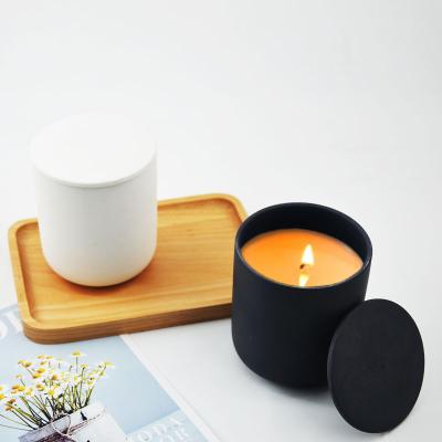 China Hot Sale 375ml Modern Empty Concrete Luxury Candle Holder Home Decoration Custom Ceramic Candle Jar for sale